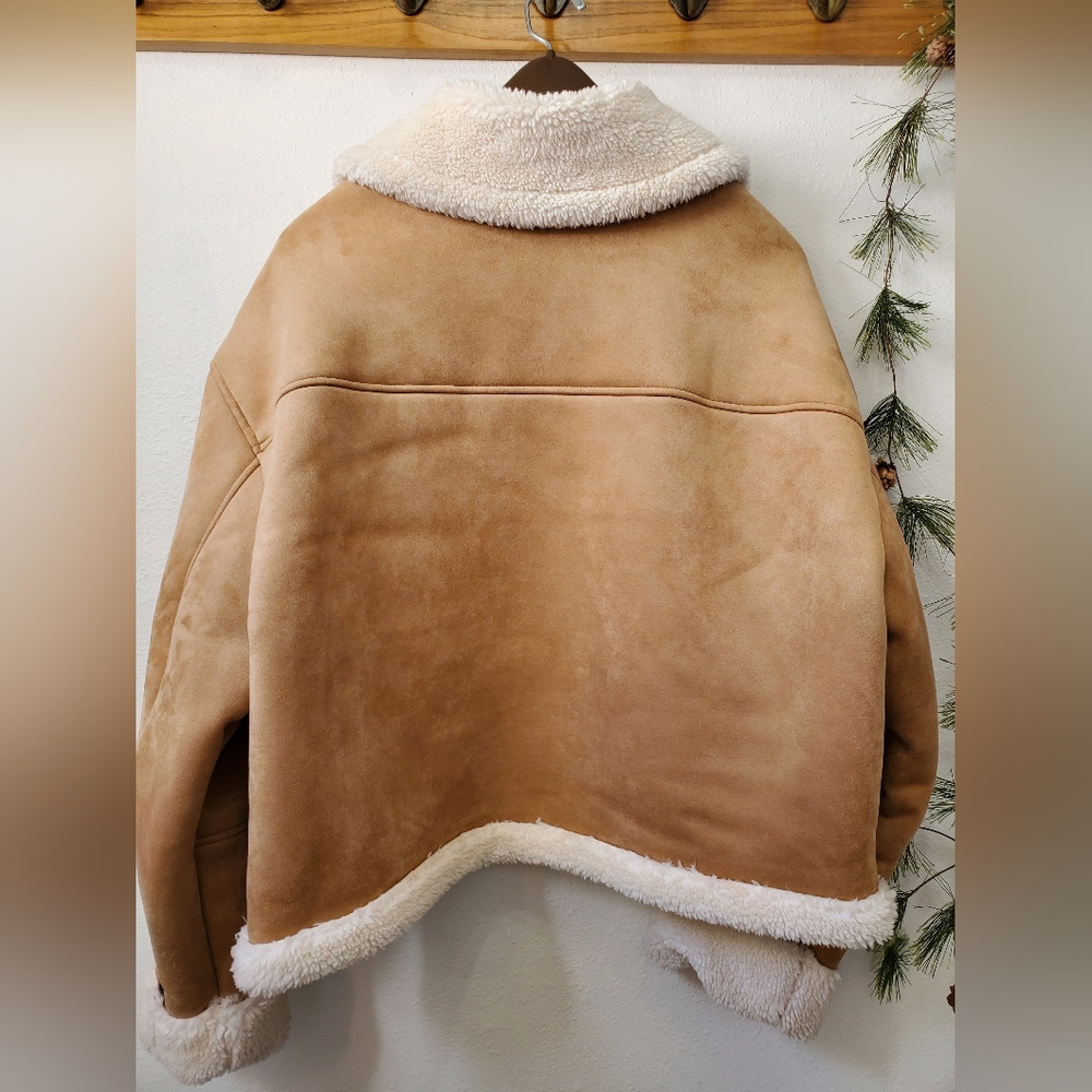 Gap Women's XXL Tall Vegan Suede Sherpa-Trim Jacket Brannan Brown NWT - Picture 7 of 15
